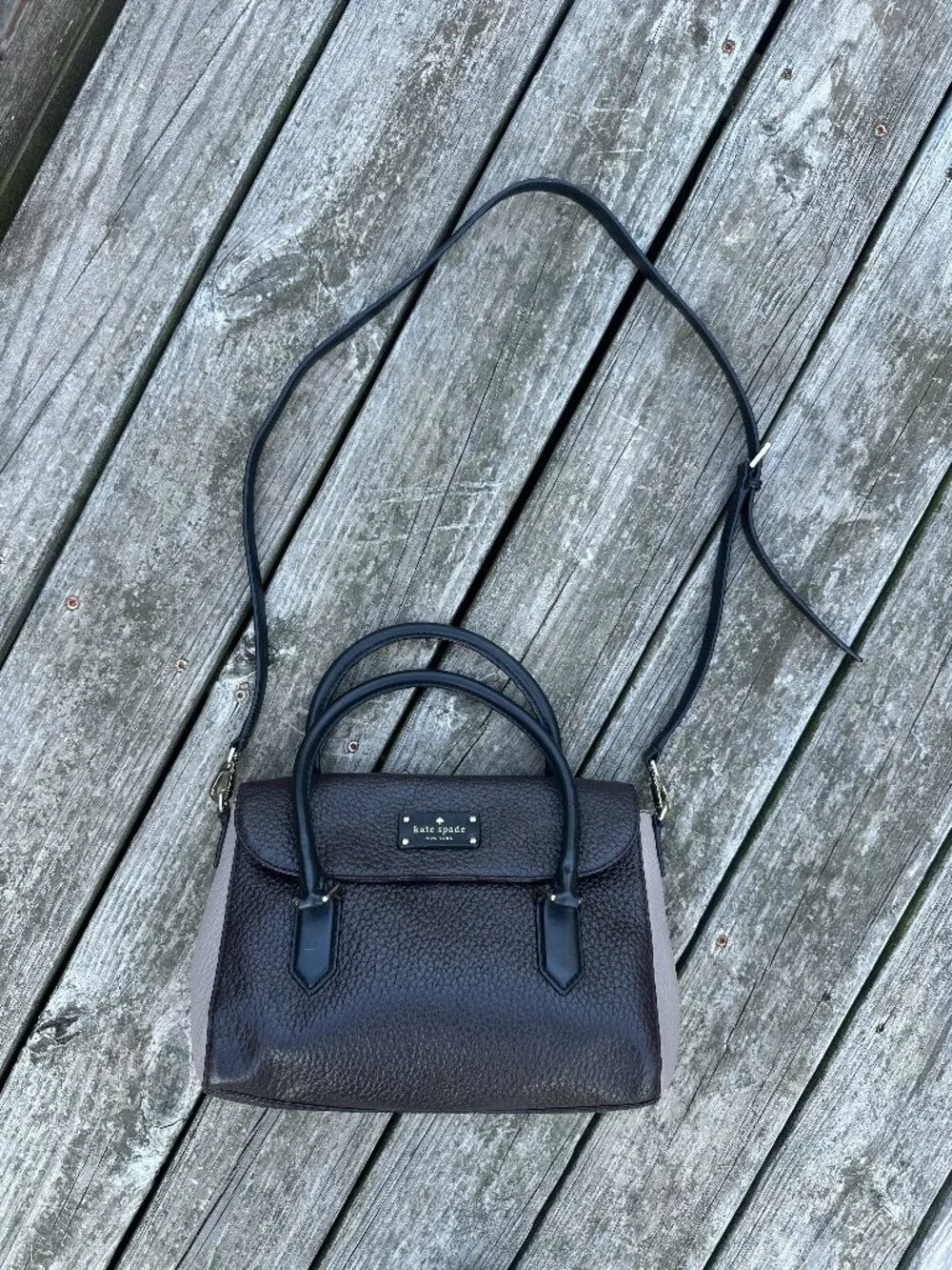 Kate Spade Grove Court Leslie Bag Purse Black Brown Crossbody Satchel Leather